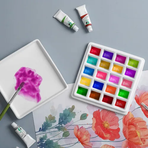 Vista 2 de 20 Wells Paleta de pintura de porcelana con cubierta de cerámica bandeja de mezcla para pintar acuarela, gouache mezcla de colores, paleta