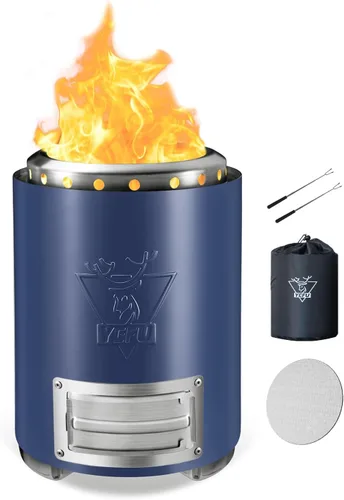 Vista 17 de YEFU Hoguera de mesa portátil: estufa de bajo humo para exteriores y patio, fogata de mesa de combustión segura alimentada por pellets y madera