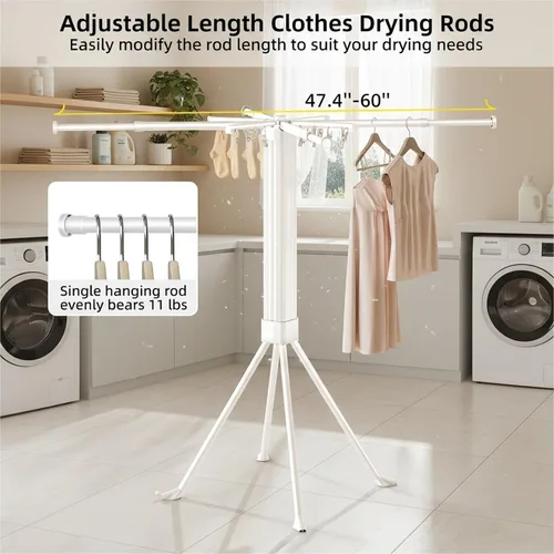 Vista 2 de Estante de secado de ropa plegable con 16 clips, estante retráctil para secar ropa, estante de secado plegable para interiores, RV, dormitorio