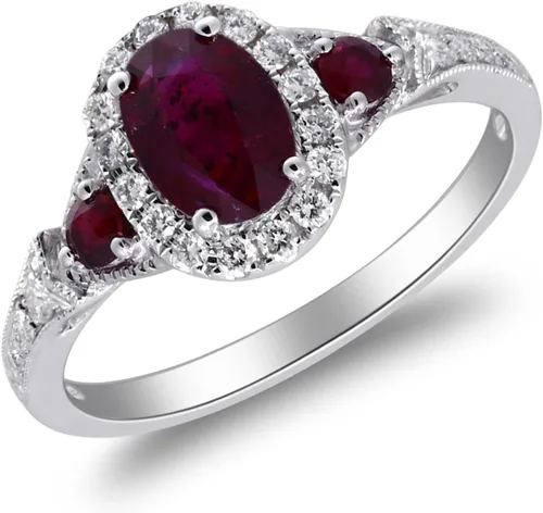 Vista 2 de Gin & Grace Anillo de rubí genuino Mozambique de oro blanco de 14 quilates con diamantes para mujer Joyas hechas a mano con forma de rubí de origen