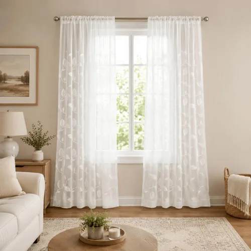 Vista 11 de Cortinas traslúcidas blancas de 63 pulgadas de largo, paneles de gasa bordada con hojas para cocina, sala de estar, dormitorio, ventanas pequeñas