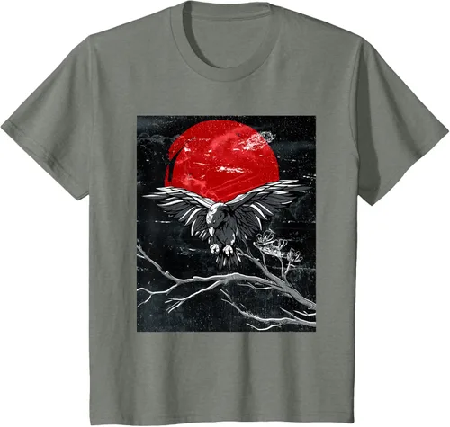 Vista 101 de Red Moon Raven - Camiseta japonesa de cuervo negro, Negro, S