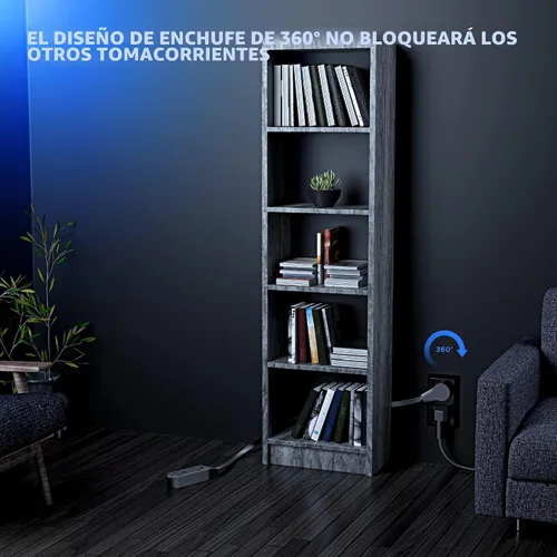 Vista 9 de Maximm Cable de extensión de enchufe plano giratorio de 360°, 0.3 m, 16 AWG, múltiple, extensión de salida, cable de conexión a tierra de 3 puntas