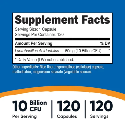 Vista 2 de Nutricost Lactobacillus Acidophilus 10 mil millones de UFC, 120 cápsulas vegetarianas