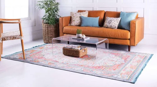Vista 3 de Unique Loom Baracoa Collection - Alfombra malecón (2 pies 2 pulgadas x 3 pies 1 pulgada, rectangular, azul claro/naranja)