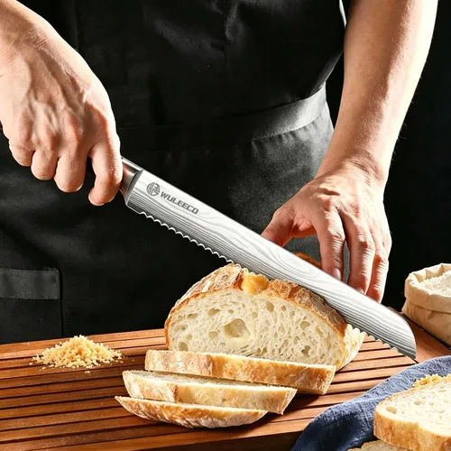 Vista 3 de Cuchillo de pan para pan casero, cuchillo de pan dentado de 10 pulgadas con acero inoxidable de alta calidad y mango ergonómico de madera de Pakka