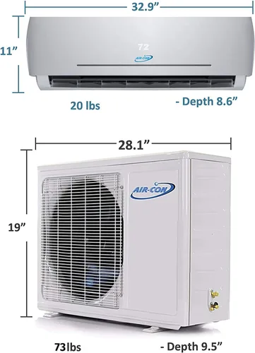 Vista 2 de Aire acondicionado mini split de 12000 BTU - Sistema de calefacción sin conductos - Bomba de calor inversora precargada de 1 tonelada - 21 SEER