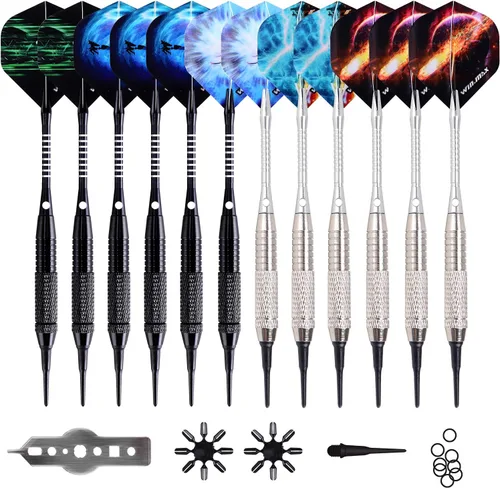 Vista 11 de WIN.MAX Juego de dardos de punta de plástico – Juego de dardos de punta suave – 12 piezas de 0.63 oz con 100 puntas de dardos adicionales, 12