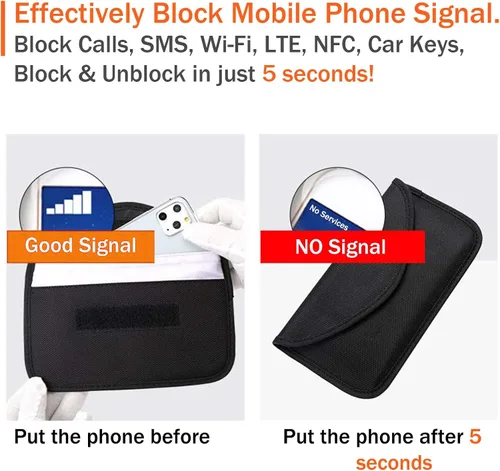 Vista 2 de Bolsa de bloqueo de señal, bolsa de protección con GPS RFID Faraday, funda de protección para teléfono celular y llavero de automóvil, antirastreo 1