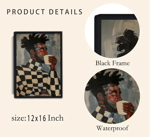 Vista 2 de Arte de pared enmarcado en lienzo afroamericano negro y blanco, personas abstractas, pintura, imágenes, decoración de pared, moda, moderno, hombre