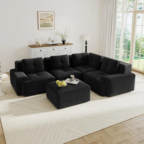 Vista 63 de Sofás modulares sin hueso de 152.8 pulgadas para sala de estar, sofá modular con diván en forma de L, cómodo asiento profundo tapizado de tela