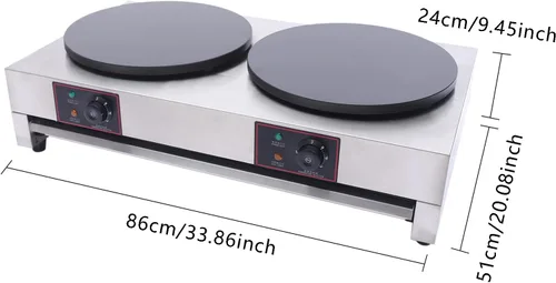 Vista 2 de Máquina de panqueques antiadherente comercial de 2 quemadores para hacer crepé, estufa de mesa 3.4KW, 110V sartén automática para panqueques