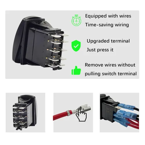 Vista 5 de Interruptor basculante momentáneo LED azul impermeable de 10 pines, interruptor momentáneo de encendido y apagado de 12 V/24 V, motor de CC