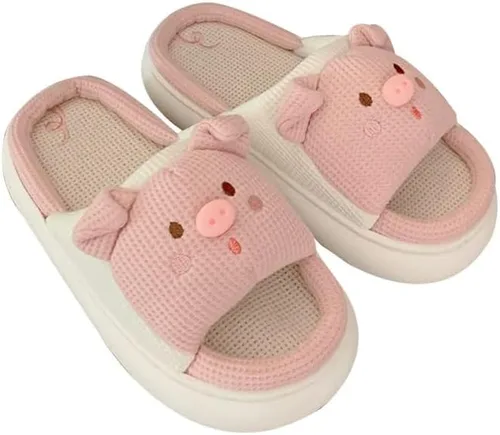 Vista 2 de CEINOM Pantuflas de cerdo de dibujos animados para mujer, pantuflas de casa kawaii, pantuflas lindas para mujeres y hombres, pantuflas de piso