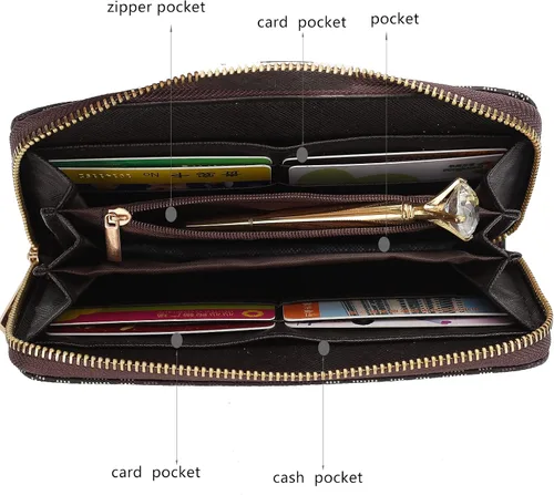 Vista 3 de MKF Collection Cartera para mujer, bolso pequeño de cuero vegano con múltiples bolsillos