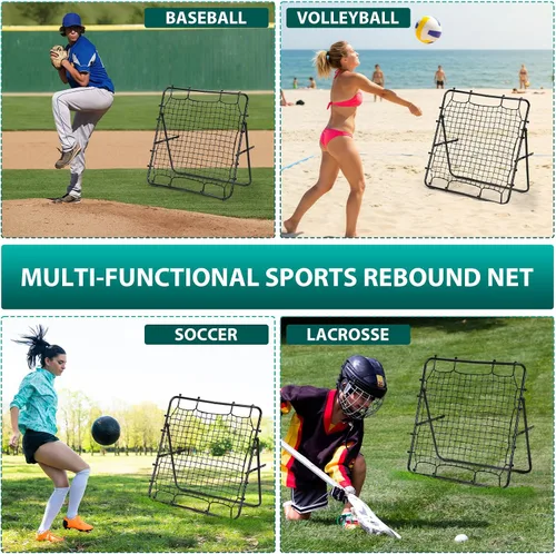 Vista 7 de LIANTRAL Red de rebote de béisbol, entrenador de rebote ajustable para fútbol, voleibol, sóftbol y lacrosse, rebote plegable portátil para práctica