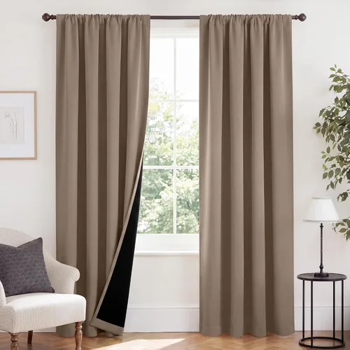 Vista 138 de NICETOWN Biscotti Beige 100% Cortinas opacas de 45" de largo para cocina, bolsillo con varilla para sótano completamente opaco, cortinas térmicas