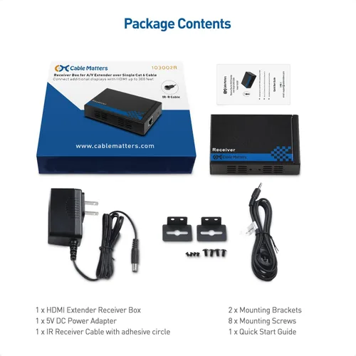 Vista 6 de Cable Matters Caja receptora para extensor HDMI de montaje en pared con TCP/IP, hasta 300 pies, 1080P, configuración de 1 a muchos