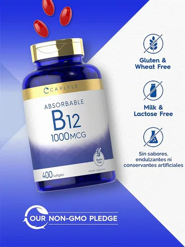 Vista 4 de Carlyle Vitamina B12 1000 mcg Absorbable 400 cápsulas blandas