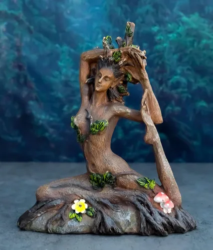 Vista 2 de Ebros Gift Celta Greenwoman Gaia Dryad Ent Nativa Tierra Diosa Meditación Yoga Paloma Zen Pose Figurilla Árbol de la Vida Criatura mística ser