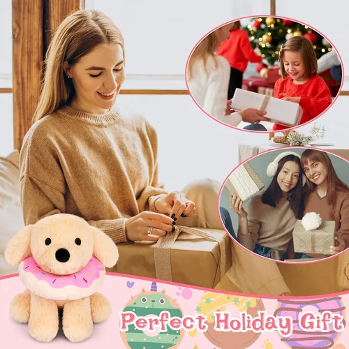 Vista 6 de Labradoodle - Juguete de peluche para perro, de 8 pulgadas, con dona extraíble, para niños y niñas, súper suave, peluche, lindos peluches