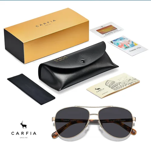 Vista 51 de CARFIA Gafas de sol polarizadas para mujer, protección UV, brazos de acetato, marco de metal, sombras para mujer, CA3216