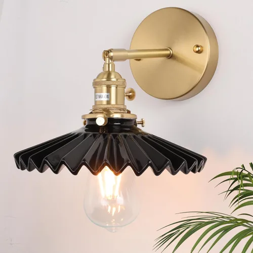 Vista 11 de Shenmoyl Apliques de pared vintage con pantalla de cristal de loto blanco de 180 grados, ajustable, de latón, con cable, moderna lámpara de pared