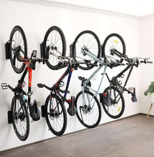 Vista 6 de PHUNAYA Soporte de pared vertical para bicicleta, ganchos giratorios para bicicleta, para garaje, pared de garaje, ganchos para bicicletas, jardín