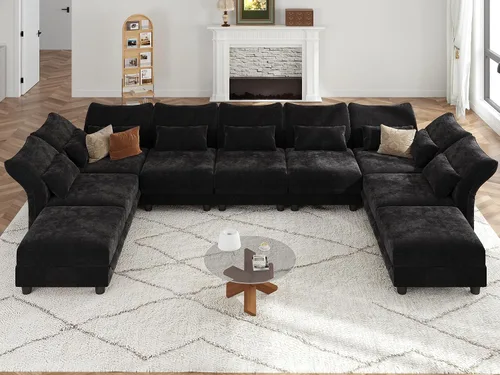 Vista 26 de LLappuil - Sofá seccional en forma de L con almacenamiento, sofás seccionales modulares beige de pana para sala de estar con brazos y respaldos Pana