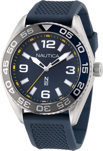 Vista 2 de Nautica N83 NAPFWS308 Finn World - Pulsera de acero inoxidable para hombre y correa de fibra sintética de trigo azul, Tono plateadoazulSST y azul