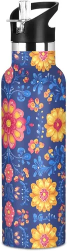 Vista 16 de Flowers Vacuum Insulated Sports Water Bottle Keeps Hot and Cold with Straw Leakproof BPA Free for Gym Sports 08