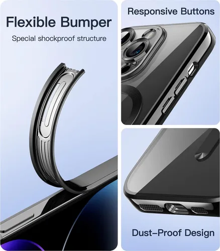 Vista 6 de JETech Funda transparente suave para iPhone 14 Pro de 6.1 pulgadas, protección completa para lente de cámara, compatible con carga inalámbrica Negro