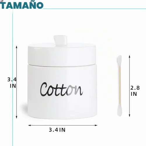 Vista 2 de LEETOYI Organizador de hisopos de algodón de cerámica con tapa, recipientes de almacenamiento para hisopos de algodón, color blanco