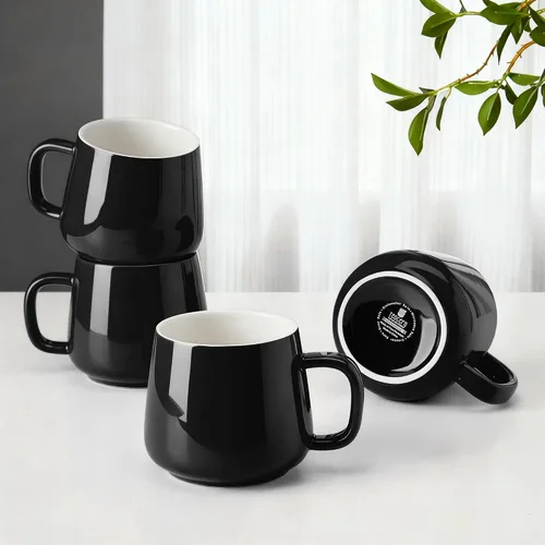 Vista 8 de Teocera Juego de 4 tazas de café de cerámica de 12 oz con asas grandes para bebidas calientes o frías como café con leche, cacao, té o jugo Beige