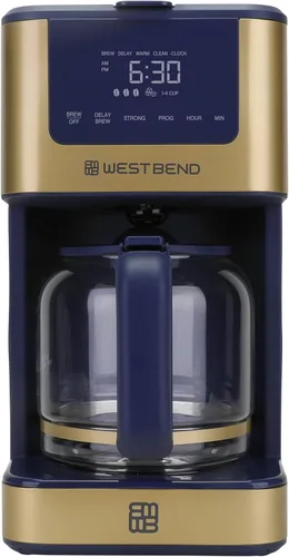 Vista 6 de West Bend Cafetera programable atemporal de 12 tazas con selector de fuerza de preparación para café caliente y helado, incluye opción