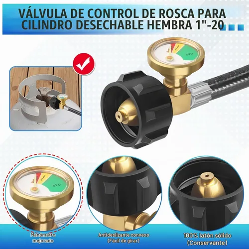Vista 4 de Adaptador de recarga de propano con válvula y manómetro, adaptador de llenado de botellas pequeñas de propano de 36 pulgadas, 1 libra, manguera