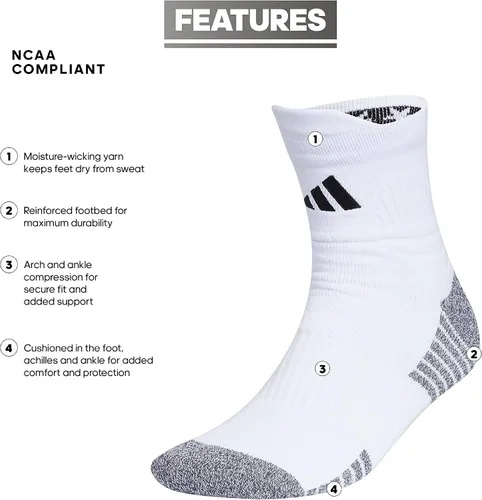 Vista 2 de adidas 5-Star Team - Calcetines acolchados de cuarto alto 2.0 (1 par)
