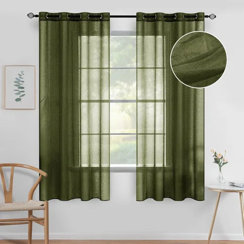 Vista 21 de MIULEE 2 paneles de cortinas semitransparentes beige para ventana, elegantes con ojales en la parte superior, cortinas de gasa