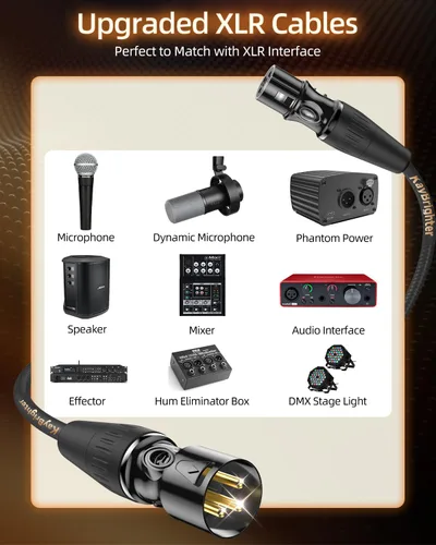 Vista 8 de XLR Cables de 3.3 pies, cable de micrófono profesional sin ruido, conectores dorados Rean-Neutrik, cable de micrófono equilibrado, 99.99% OFC, cable