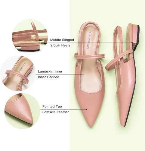 Vista 4 de C.Paravano Zapatos de tacón para mujer Tacones de cuero para gatitos Sandalia de tacón cerrado Zapatos de tacón puntiagudo para mujer Zapatos