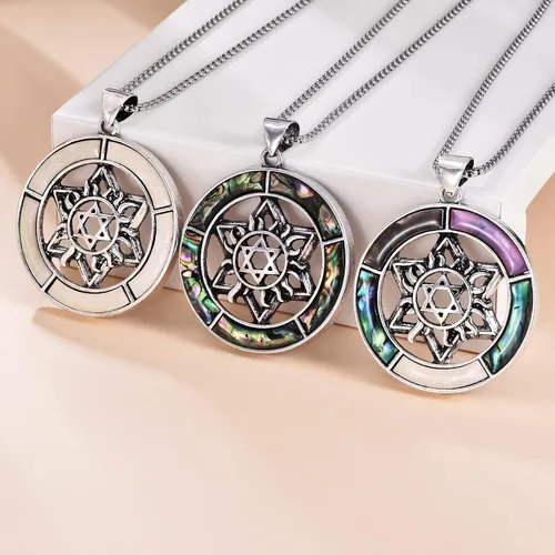 Vista 4 de KZYOYE Collar hexagonal de estrella de David, collar de concha de abulón, joyería de moda para mujeres, regalos para mamá y niñas