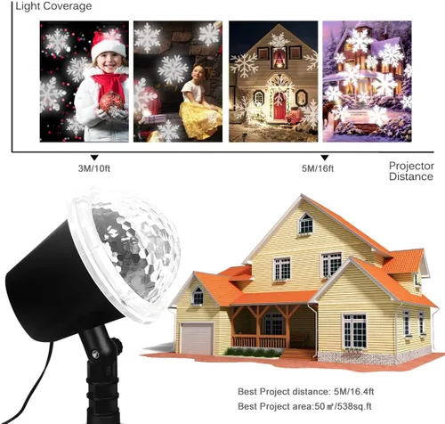 Vista 3 de Proyector de luz LED 2 en 1 de Navidad con enchufe impermeable, efecto de movimiento, montaje en pared para salón de baile de jardín, fiesta