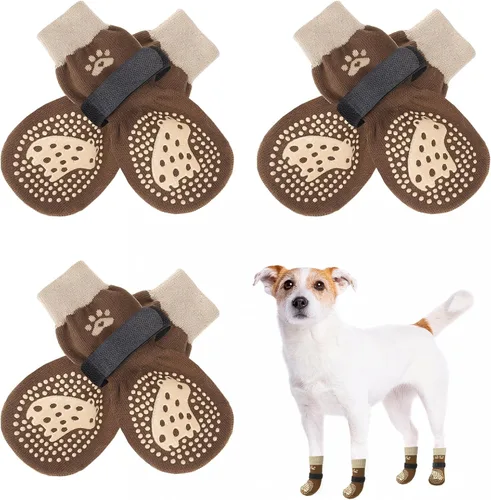 Vista 16 de SCENEREAL 6 piezas de calcetines antideslizantes para perros para prevenir lamido de patas para pavimento caliente/frío, calcetines de agarre