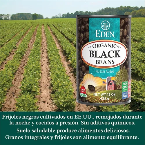 Vista 3 de Frijoles orgánicos negros Eden, sin sal añadida, latas de 15 onzas (paquete de 12)
