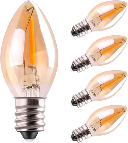 Vista 9 de Bombilla nocturna LED C7, base de vela estilo Edison clásico E12, bombilla de filamento LED de 0.5 W, bombilla de repuesto de luz de letrero