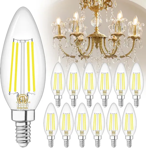 Vista 16 de winshine Bombillas LED E12 para candelabro regulables, 2700 K, blanco cálido, equivalente a 60 W, eficiencia energética, 4 W, tipo B