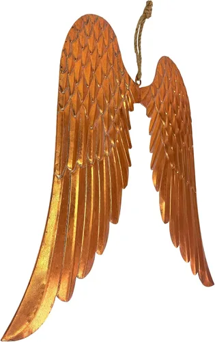 Vista 2 de Zeckos Escultura de pared de alas de ángel, metal de cobre de 34 pulgadas de ancho