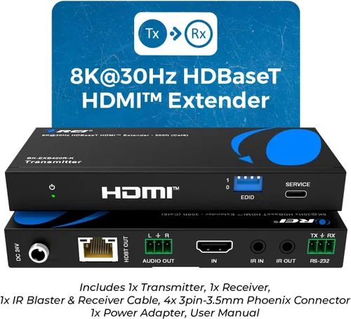 Vista 2 de Extensor HDMI OREI 8K@30Hz Balun HDBaseT 300ft - VRR, HDR, CEC, IR, RS-232 Extensor HDMI 4K, HDBaseT 4K 120Hz - 40Gbps FRL, Dolby Vision, HLG