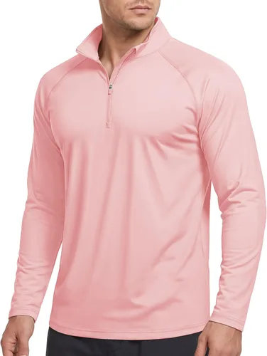Vista 24 de CRYSULLY Camiseta de manga larga con cremallera de 1/4 para hombre, con protección solar, pullover UPF 50+, rash guard para correr, camiseta ligera