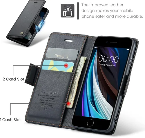 Vista 3 de Funda tipo cartera compatible con iPhone 6/7/8/SE 2020/SE3 [bloqueo RFID], funda de piel sintética con soporte para tarjetas para iPhone 6/7/8/SE